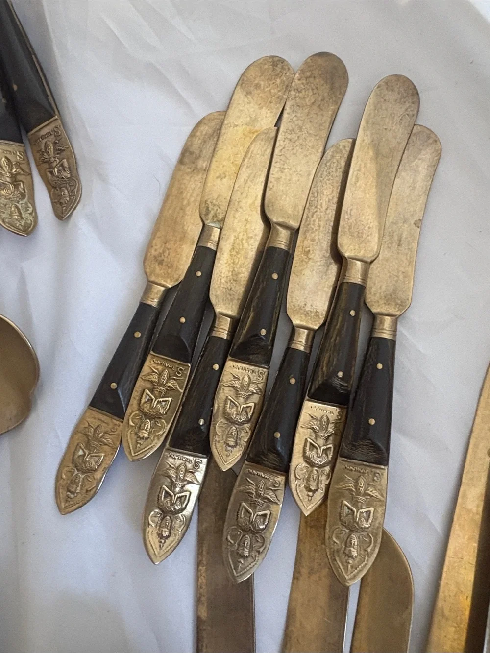 Vintage 80 piece Vintage Asian Thailand Brass and Rosewood/Teak Flatware MCM